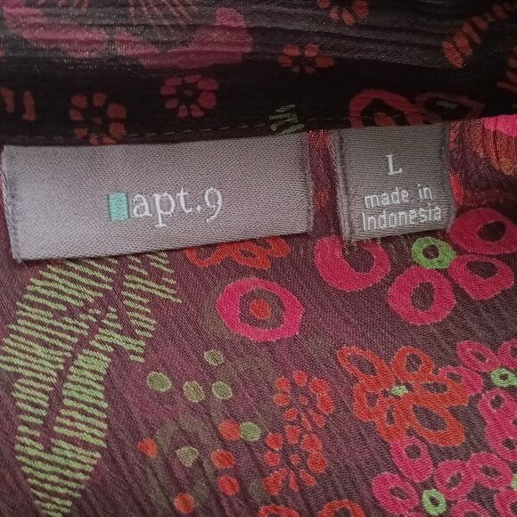 Apt 9 sheer floral long-sleeve velvet trim boho top sz L - Picture 10 of 13